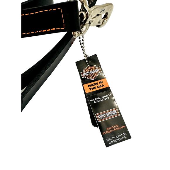 NEW HARLEY-DAVIDSON 1" BAR & SHIELD LEATHER LEASH - 4 FT. BLACK W/ ORANGE THREAD - Picture 3 of 3